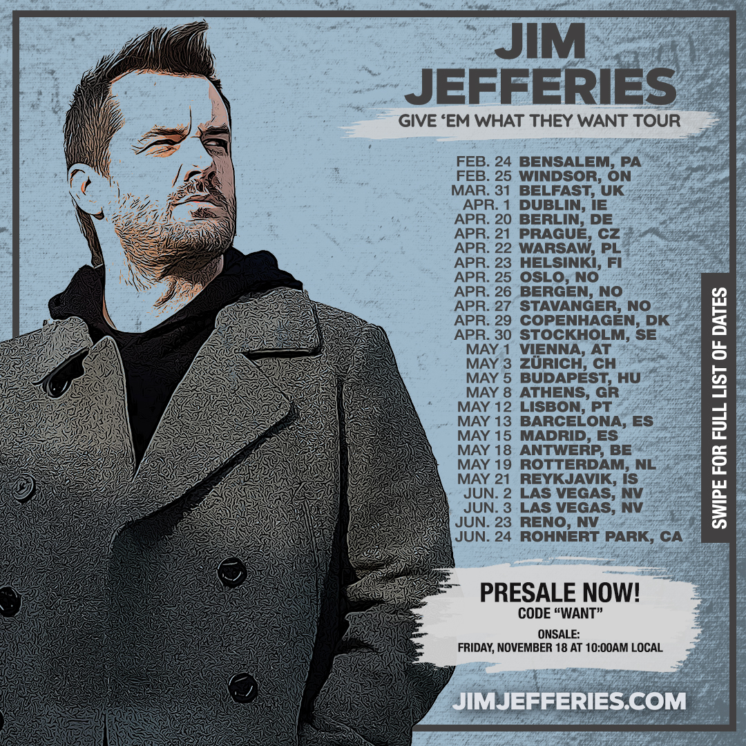 Jim Jefferies 2026 tour poster